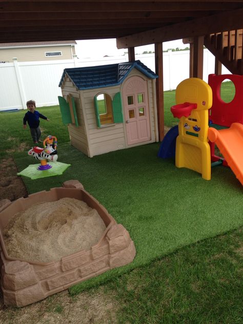 Play area we made for the wasted space under the deck:) Backyard Kids, Under Deck, Backyard Kids Play Area, Play Areas, Children Play, Play Spaces, Kids Play Area, Play Space, Interior Design Magazine