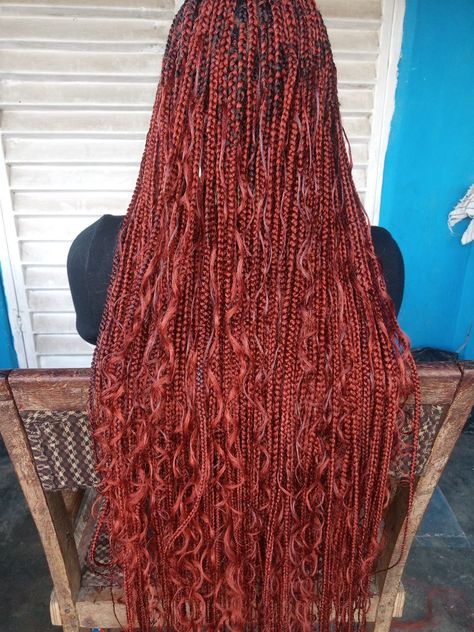 Knotless 350 Braids, Burgundy Knotless Goddess Braids, Goddess Braids Red Hair, Color 350 Goddess Box Braids, Goddess Braids With Color Red, Red Knotless Goddess Braids, Knotless Box Braids 350 Color, Red Goddess Braids Hairstyles, Deep Red Knotless Braids