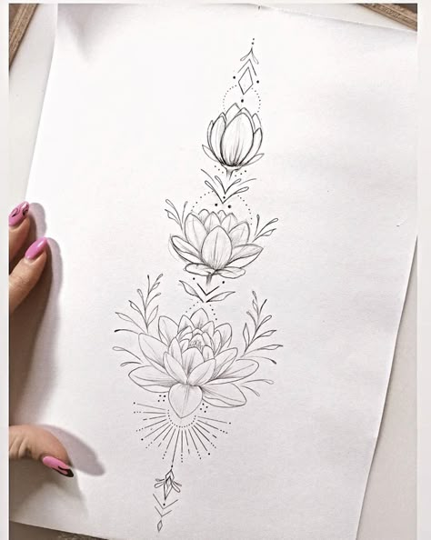 Spiritual Frame Tattoo, Back Tattoo Cover Up Ideas, Spine Tattoo Mandala, Elongated Tattoo, Feminine Tattoos Leg, Delicate Lotus Tattoo, Soft Tattoo Ideas, Lotus Flower Spine Tattoos For Women, Elegant Back Tattoos For Women