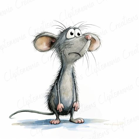 Funny Animal Illustration Art, Cute Animal Character Illustration, Mouse Drawing Simple, Excited Character, Cute Mouse Drawing, Rat Clipart, Maus Illustration, Rat Art, Lapin Art