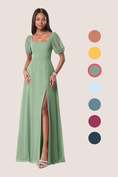 Square Neck Party Dress, Champagne Bridesmaid Dresses With Sleeves, Bridesmaid Gown With Sleeves, Minimalist Bridesmaid Dress, Bridesmaid Dresses Sleeves, Whimsical Bridesmaid Dresses, Square Neck Bridesmaid Dress, Princess Cut Dress, Bridesmaid Dress With Sleeves