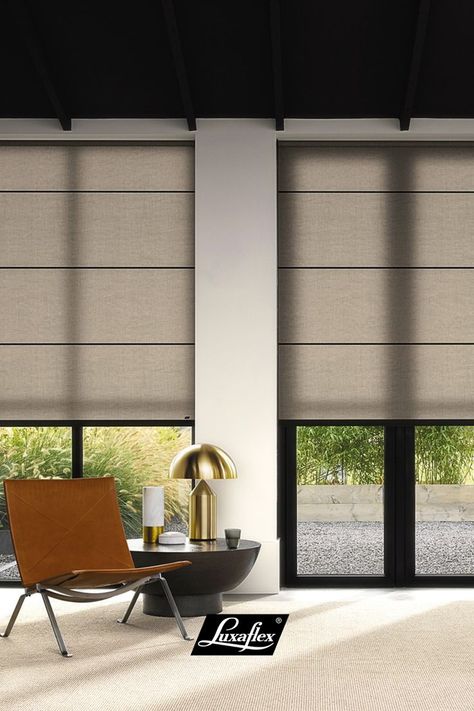 The classic roller blind has been reimagined with a clean, modern look. Discover more of the LightLine® Roller Blinds range on our blog. Roller Shades Living Room, Modern Window Blind, Blinds And Curtains Together, Roller Blinds Living Room, Modern Roller Blinds, Blinds For Windows Living Rooms, Cortina Roller, Clever Closet, Modern Window Treatments