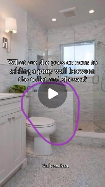 Alice 👷🏻‍♀️ Home Renovation Expert/Mentor on Instagram: "What are the pros and cons of having a pony wall between the 🚽 and the 🚿? Let’s discuss… what do you think? 🤔 Is it worth it? 👍🏽👎🏽" Shower With A Pony Wall, Pony Wall Shower Ideas Small Bathrooms, Bathroom Shower Pony Wall, Pony Shower Wall, Small Walkin Shower Bathroom Ideas, Showers With Pony Walls, 6x11 Bathroom Layout, Bathroom Pony Wall Ideas, Toilet Pony Wall