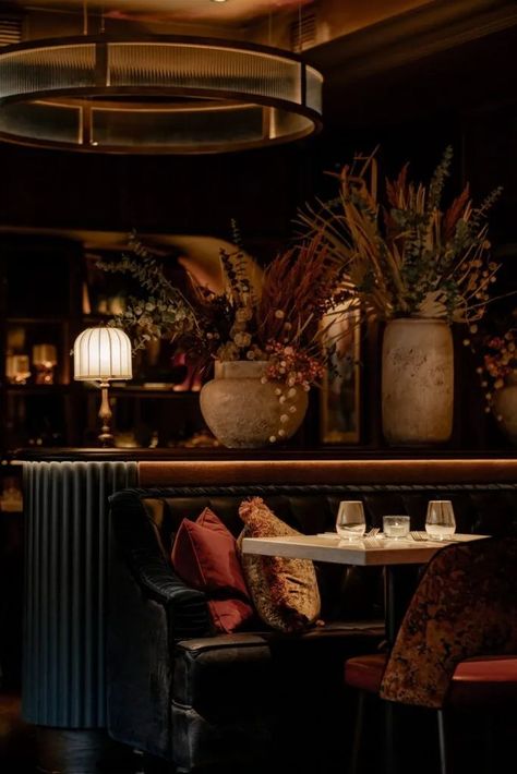 Six By Nico - Merchant City - Studio Two Dark Luxury Restaurant Aesthetic, Eclectic Bar Design, Steak Restaurant Design, Dark Restaurant Aesthetic, High End Restaurant, Dark Restaurant, Luxury Restaurant Interior, Coloured Marble, Eclectic Restaurant