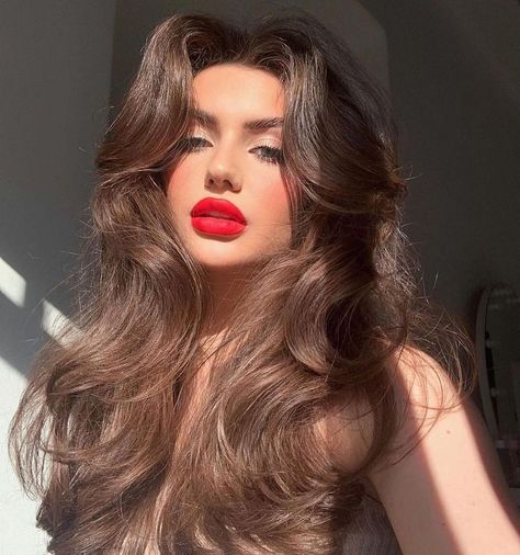 @goodbadcandy 🍭 Blonde Hair Styles, Blowout Hair, Elegant Makeup, Long Brown Hair, Red Lipstick, Dream Hair, Aesthetic Hair, Blonde Hair Color, Hair Goals