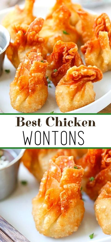 Wonton Filling Recipes, Wonton Appetizer Recipes, Wonton Wrapper Recipes, Takeout Recipes, Chicken Wontons, Homemade Chinese Food, Wonton Recipes, Rasa Malaysia, Chinese Cooking Recipes