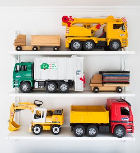 Big Car Toys, Truck Storage, Cup Of Jo, Reading Spot, Kid Rooms, Playroom Storage, Playroom Organization, Custom Storage, Toddler Bedrooms