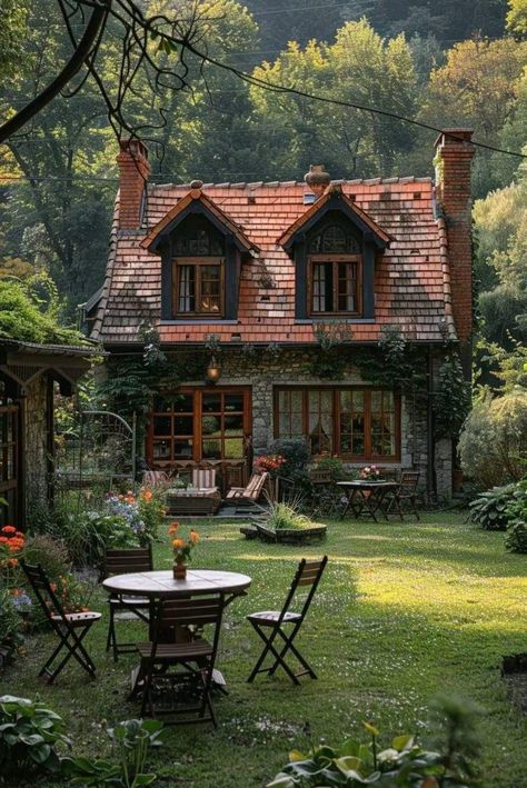 Aesthetic House Exterior Small Cottage, Ranch Tiny House, Small Barndominium Exterior, Cottage Homes Aesthetic, Little House Aesthetic, Cottagecore Exterior House, House In Nature Aesthetic, Cozy House Aesthetic Exterior, Maximalist Exterior