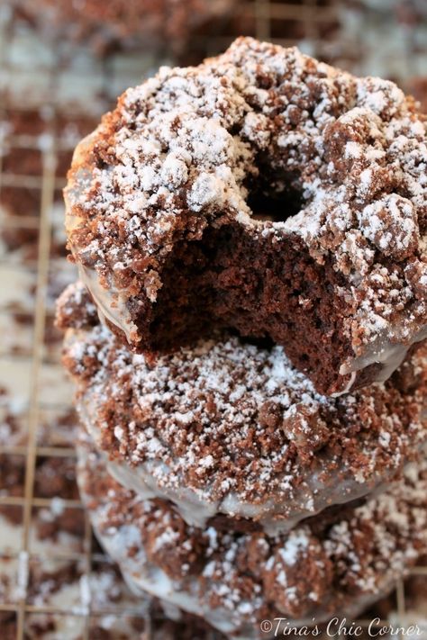 Chocolate Crumb Doughnuts – Tina's Chic Corner Breakfast Desserts, Chocolate Crumble, Chocolate Doughnuts, Chocolate Crumbs, Donuts Recipe, For Christmas Decorations, Home Goods Store, Devils Food, Chocolate Donuts