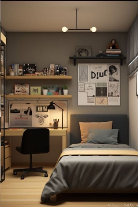 Room Setup Ideas Bedrooms, Boys Room Ideas Teenagers, Bilik Tidur Lelaki, Bedroom Layouts For Small Rooms, Teenager Bedroom Design, Reka Bentuk Bilik Tidur, Small Room Makeover, Mens Bedroom Decor, Bedroom Redesign