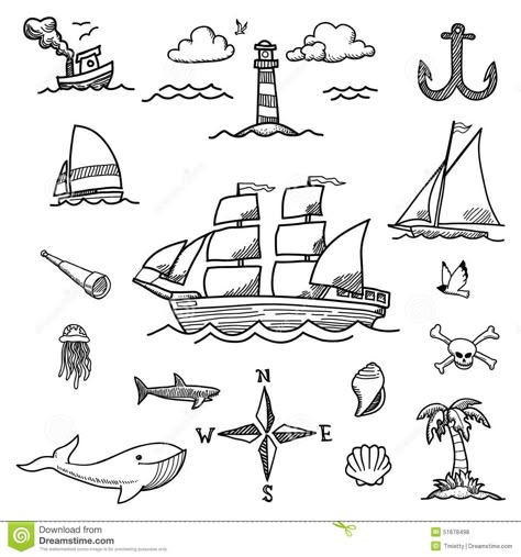 Ship Doodle Easy, Fantasy Map Boat, How To Draw Ship, Cute Map Drawing, Sea Doodle Art, Pirate Boat Drawing, Ocean Doodles Simple, Pirate Doodles, Island Doodle