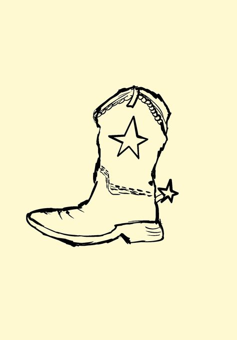 STAR BOOT DRAWING - WILL BE PHYSICAL PAPER PRINT (8.5 X 11 IN) Slay little boot i would wear it personally 3 Variants: Yellow Outline Brown Boot White Outline Done digitally, printed physically in 8.5 x 11 INCH prints Shoe Drawing Aesthetic, Animated Cowboy Boots, Cowboy Boot Outline Drawing, Cowboy Boot Drawing Simple, Cowboy Boots Sketch, Cowboy Boot Drawing Easy, Cowboy Boot Sketch, How To Draw A Cowboy Boot, Cowboy Drawing Easy