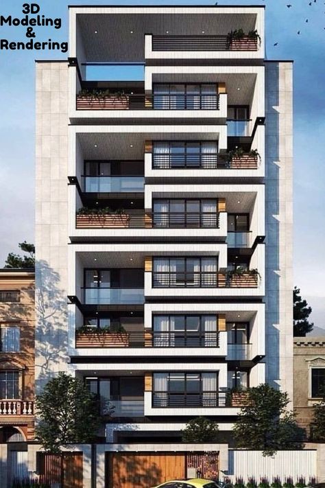 Apartment Front Elevation Design, Apartment Elevation Ideas, Apartment Elevation Design Modern, Residential Building Elevation Design, Commercial Apartment Building, Apartment Facade Design Modern, Commercial Residential Building Design, Residential Building Elevation, Multifamily Architecture