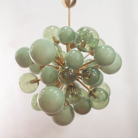 Italian Chandelier Sputnik Green Shades Murano Blown Glass Balls, Brass Finish, Handmade Suspension Made in Italy Design - Etsy Accent Lamps, Italian Chandelier, Glass Balls, Green Shades, Italy Design, Contemporary Chandelier, Chandelier Design, Lighting Inspiration, Beautiful Lamp