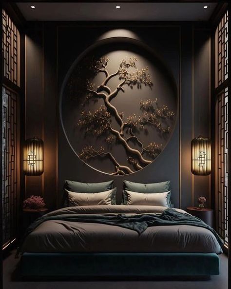 Japanese Bedroom Aesthetic, Asian Inspired Bedroom, Asian Style Bedrooms, Asian Bedroom, Japanese Style Bedroom, Asian Interior Design, Japanese Bedroom, Japanese Home Design, Romantic Bedroom Decor