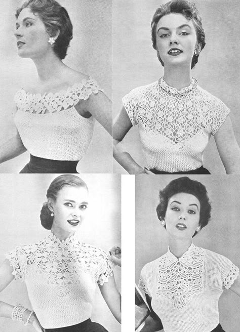 50s Crochet Patterns, Victorian Crochet Patterns, Print Scarf Design, Vintage Clothes Patterns, Vintage Crochet Patterns, Crochet Ladies Tops, Crochet Vintage, Dress Making Patterns, Handmade Wardrobe