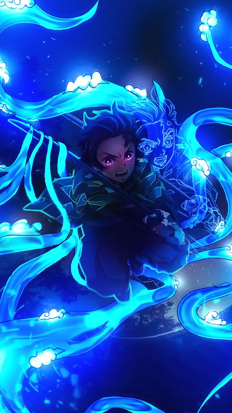 Demon Slayer Wallpaper Neon, Tanjiro Water Breathing Wallpaper, Tanjiro Hd Wallpaper, Demon Slayer Water Breathing, Neon Anime Wallpaper, Water Breathing Demon Slayer, Spiderman 4k, Fairies Gif, Neon Anime