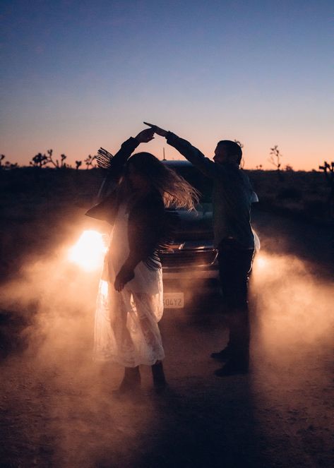 Joshua tree. Sunset. Blue hour. Dancing. Truck. Headlights. Desert engagement session. Headlight Engagement Pictures, Country Couple Dancing In Headlights, Headlight Couple Pictures, Headlights Couple Photoshoot, Dancing In Front Of Headlights Couple, Country Dates Pictures, Dream Husband Pictures, Country Date Night Ideas, Dancing In Headlights Country