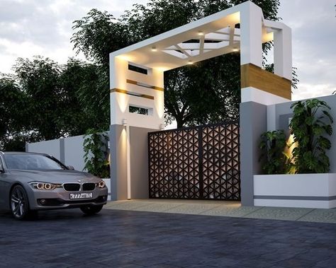 Colony Entrance Gate Design, Gate Arches Entrance, Entrance Gates Design Architecture Front Entry, Gardening Front Yard, Front Yard Gardening Ideas, Entrance Gateway, Home Fence, Front Yard Gardens, Compound Wall Design