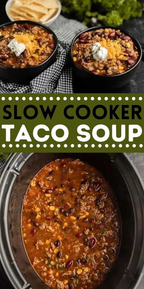 Crockpot Taco Soup Recipe (& VIDEO!) - Easy Slow Cooker Taco Soup Healthy Taco Soup, Taco Soup Slow Cooker, Taco Soup Recipe Crockpot, Crockpot Taco Soup, Crock Pot Taco Soup, Slow Cooker Taco Soup, Go To Meals, Easy Crockpot Soup, Slow Cooker Taco