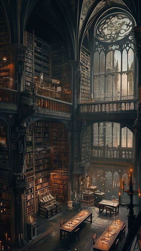 Gothic Castle Library, Dark Gothic Library, Wizard Study Aesthetic, Pretty Library Aesthetic, Fairytale Library Aesthetic, Scifi Library, Dark Fantasy Library, Gothic Library Aesthetic, Fantasy Library Aesthetic