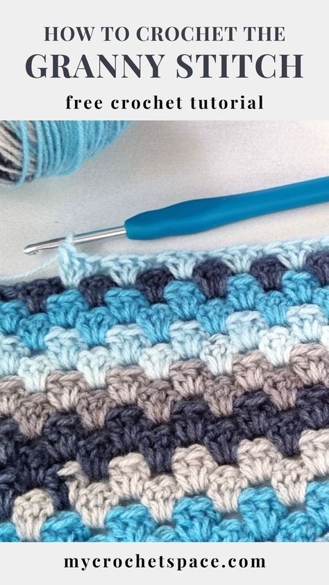 Check out this Crochet Granny Stitch tutorial, perfect for beginners! This easy, beginner-friendly stitch is versatile and quick to work up. Follow the written instructions with photos to master this classic stitch, perfect for various crochet projects, such as shawls, blankets, cardigans and much more. Granny Stitch Afghan Free Pattern, Crochet Projects For Self Striping Yarn, Easy Afghans To Crochet Free, Easy Stitches Crochet, Jasmine Crochet Stitch Tutorial, Granny Crochet Stitch, Modern Granny Stitch, Granny Square Stitch Blanket, Granny Afghan Crochet Patterns