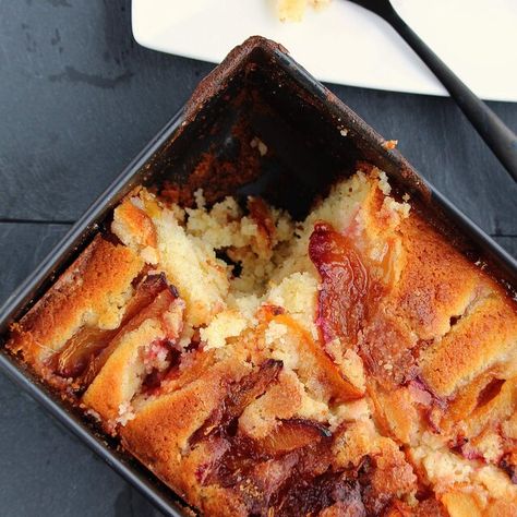 Peach and Plum Cake Recipe | Allrecipes Plum Cake Recipe, Plum Dessert, Peach Cobbler Dump Cake, Peach Pound Cakes, Plum Recipes, Peach Cake, Layered Desserts, Fresh Peaches, Summer Cakes