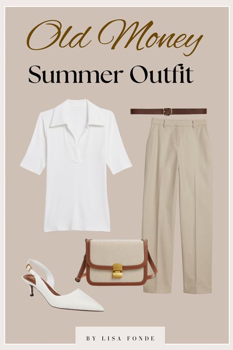 15+ Old Money Outfits You Need To Copy This Summer - By Lisa Fonde Cream Wide Leg Trousers, Dress Old Money, Old Money Summer, Chic Capsule Wardrobe, White Shorts Outfit, White Skirt Outfits, Money Clothing, Money Dress, Capsule Wardrobe Casual