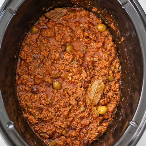 Crockpot Cuban Picadillo (Grandma's Recipe) - Cooked by Julie Crock Pot Picadillo, Picadillo Crockpot Recipe, Crockpot Picadillo Slow Cooker, Slow Cooker Picadillo, Cuban Picadillo Authentic, Crockpot Picadillo, Picadillo Recipe Cuban, Authentic Cuban Picadillo Recipe, Cuban Picadillo Recipe