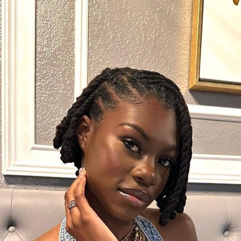 Just A Pretty Girl With Locs on Instagram: "🫶🏾  #locgirlies #shortlocsstyles #locbobs #locbob #locinspo #locstylesforwomen" Vintage Loc Hairstyles, Bob With Locs, Loc Styles Two Strand Twists, Short Bob Locs, Bob Locs Styles, Loc Bob Styles Dreads, Flat Twist Loc Styles, Loc Knot Bob, Braided Locs