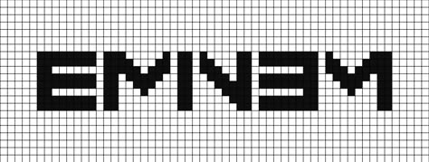 A pixel art template of the 2013 Em-in-em logo, black text on white. Rap Pixel Art, Eminem Logo, Music Pixel Art, Pixel Art Animals, Pixel Logo, Pixel Art Ideas, Graph Paper Drawings, Easy Pixel Art, Pixel Art Templates