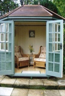 Duck egg blue Styling A Corner, Backyard Office Shed, Duck Egg Blue Colour, Beautiful Office Spaces, Corner Sheds, Studio Shed, Modern Shed, Backyard Studio, Small Sheds