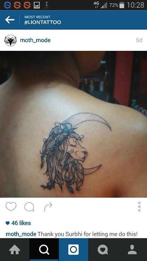 Moon Lion Tattoo, Lion And Moon Tattoo, Lion Moon Tattoo, Bass Tattoo, Tattoo 2015, Lion Tattoo, A Lion, Tattoo Inspo, Moon Tattoo