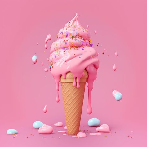 Photo a pink ice cream cone with sprinkl... | Premium Photo #Freepik #photo #vanilla-ice-cream #ice-cream-scoop #sorbet #scoop Foto Ice Cream, Ice Cream Cone With Sprinkles, Ice Cream Pink, Pink Ice Cream, Ice Cream Sprinkles, Princess Makeover, I Scream For Ice Cream, Disney Princess Makeover, Ice Cream Scoops