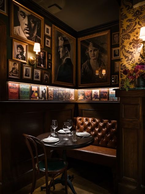 Chumley’s, Greenwich Village’s Favorite Speakeasy, Is Back French English Decor, Bar Rooms In House, Dark Green Pub Interior, Masculine Bourbon Room, Speakeasy Booth Seating, Pub Style Living Room, Speakeasy Basement Ideas Modern, Speak Easy Bar Aesthetic, Speakeasy Wall Decor