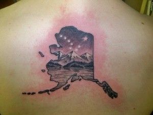 Idea for Alaska tattoo. Take out Big Dipper, put in Aurora Alaskan Tattoos, Big Dipper Tattoo, Alaska Tattoo, State Tattoos, Flag Tattoo, Big Dipper, Sister Tattoos, Best Tattoo, A Tattoo