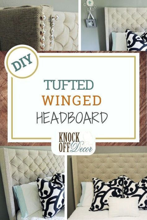 This Tufted Fabric Headboard with Winged Sides will add a classy look to your bedroom or your guest bedroom. This tufted winged headboard is lovely and has nail trim. Check out the post about this headboard at KnockOffDecor.com #diydecor #diyhomedecor #de Wing Back Headboard, Floral Party Ideas, Bunk Bed Plans, Tufted Headboards, Winged Headboard, Pallet Headboard, Headboard Decor, Diy Farmhouse Table, Diy Bed Frame