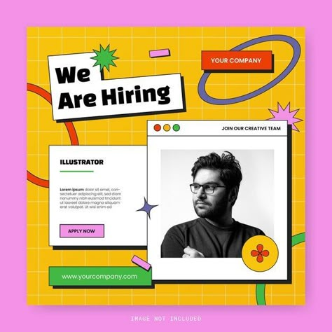 New Hire Social Media Post, Profile Social Media Design, Hire Me Design, Hiring Posts Design, Retro Design Social Media, Colourful Social Media Design, We Are Hiring Instagram Post, Retro Design Inspiration, Job Posting Design Social Media