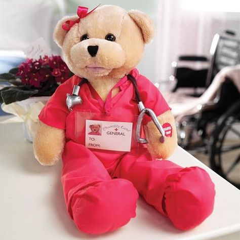 Beautiful Pink Scrubs Bear. Head sways & mouth moves while singing, "I'll Be There". Hello Nurse, Night Nurse, Nursing School Graduation, Cabinet Medical, Nurse Rock, Cuddly Teddy Bear, Medical Gifts, Nurse Love, Nursing Tips