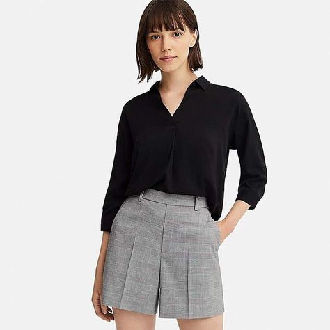 UNIQLO Women's Smart Checked Shorts (online Exclusive) Smart Shorts Outfit Women, Smart Casual Shorts, Uniqlo Shorts, Casual Shorts Outfit, Smart Shorts, Smart Casual Women, Polo Outfit, Shorts Outfits Women, Uniqlo Women