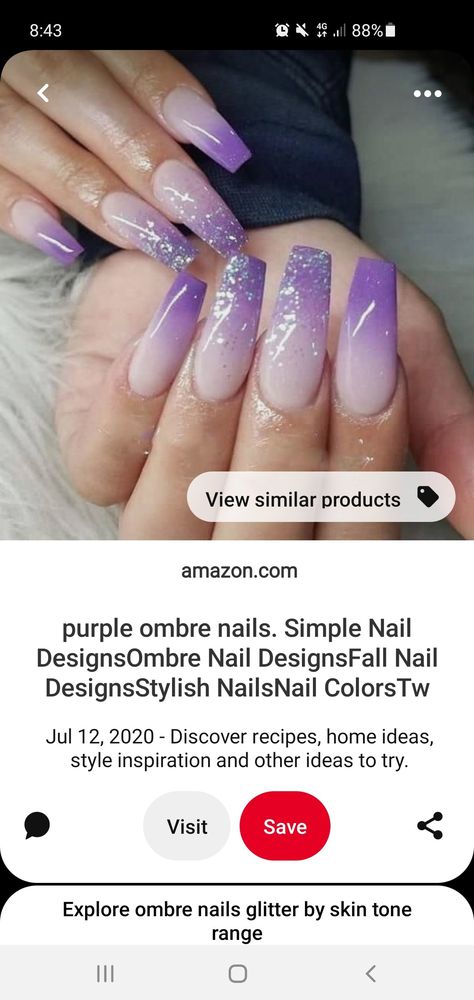 Amythest Nail Designs, Wedding Nails For Bride With Purple, Lavender Valentines Day Nails, Pink And Purple Ombre Acrylic Nails, Lilac Wedding Nails For Bride, Purple And White Ombre Nails, Purple Ombre Glitter Nails, Black And Lilac Nails, Purple Glitter French Tip Nails