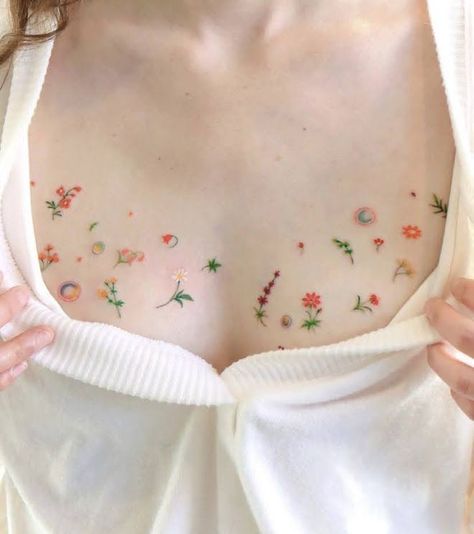 Cottagecore Tattoo, Bubble Tattoo, Small Colorful Tattoos, Tiny Flower Tattoos, Small Tattoos Simple, Cute Little Tattoos, Cute Tiny Tattoos, Tatuaje A Color, Weird Tattoos