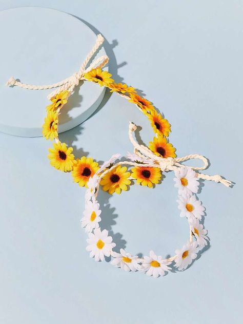 Free Returns ✓ Free Shipping On Orders $49+ ✓. 2pcs Toddler Girls Daisy Decor Hair Wreath- Kids Hair Accessories at SHEIN. Floral Hair Wreath, Yellow Daisy Flower, Sunflower Headband, Daisy Headband, Boho Headpiece, Flower Hair Band, Hair Accessories Boho, Bohemian Flowers, Bohemian Accessories