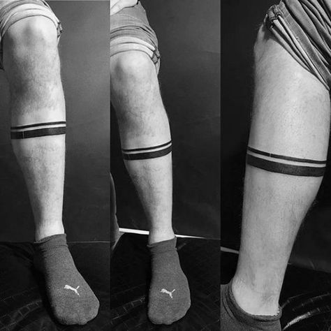 Two Black Ink Lines Mens Simple Small Leg Band Tattoo Calf Band Tattoo, Tattoo Leg Band, Tattoo Pierna Hombre, Band Tattoo Ideas, Black Band Tattoo, Dots Tattoo, Ankle Band Tattoo, Leg Band Tattoos, Calf Tattoo Men