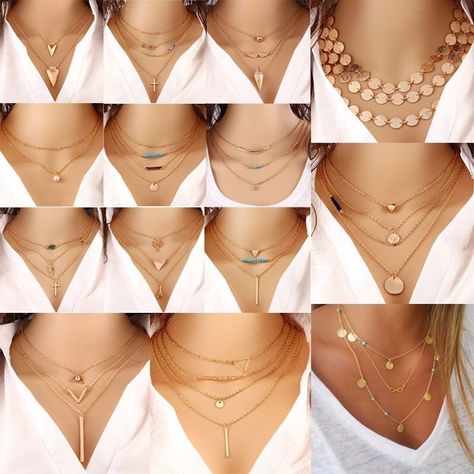 Multilayer Fashion Women Lady Alloy Clavicle Choker Necklace Charm Chain Jewelry  | eBay Latest Women Watches, Turquoise Jewelry Native American, Statement Choker Necklace, Charm Chain, Crystal Choker, Coin Jewelry, Necklace Charm, Jewelry Choker, I Love Jewelry