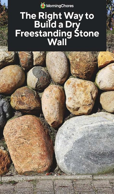 How To Build A Stone Wall Diy, Building A Stone Wall Garden, How To Build Rock Walls, How To Build A Stone Wall, Diy Rock Retaining Wall How To Build, How To Build A Rock Wall, Field Stone Wall Garden, Diy Stone Fence, Diy Rock Wall Landscape