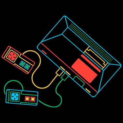 A recreation of the Super Famicom (the Japanese SNES) system icon resembling the Sega Master System. Might not have meant much to North America but this little 8-bit marvel found it’s place in many children’s bedrooms all across Europe and South America. Neon Line Art, Birthday Tree, Systems Art, Sega Master System, Retro Neon, Gaming Tattoo, Sega Games, Retro Images, Retro Games