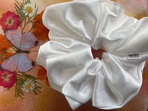 Bride Scrunchies, White Scrunchie, Nude Outfits, Handmade Scrunchie, Hair Accessories Collection, Ladder Stitch, Satin Color, Elastic Hair Bands, Dropwaist Dress