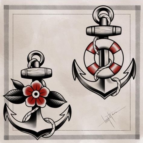 Anchor Tattoo Neo Traditional, Anchor Tattoo American Traditional, Sailor Tattoo Design, Trad Anchor Tattoo, Old School Tattoo Anchor, Sailor Tattoos Traditional, Nautical Traditional Tattoo, American Traditional Anchor, Old School Sailor Tattoo