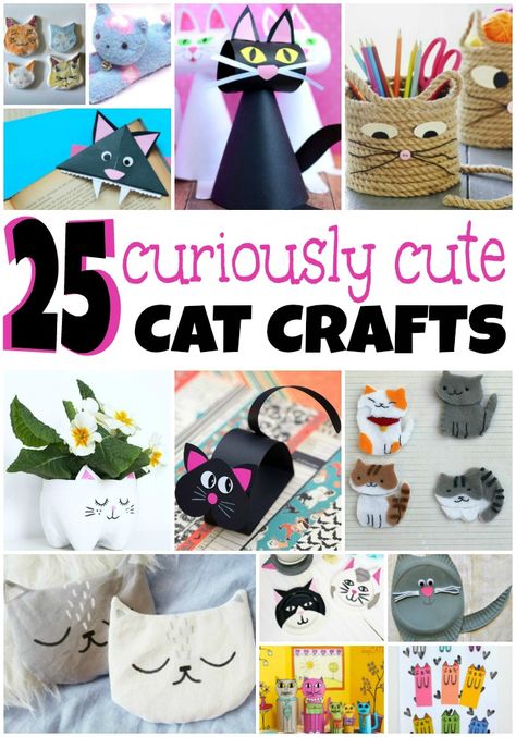 These 25 cat crafts are the kitty's meow, and your little feline fan is going to love them! Enjoy! | #cat #toiletpaperroll #paper #tissuepaper #origami #nestingdolls #sockdoll #puppet #kidcrafts #afternoonart #funforkids Cat Crafts For Kids, Paper Cat Craft, Cute Diy Crafts, Cats Crafts, Kat Haken, Cat Birthday Party, Cat Anime, Spring Crafts For Kids, Crafts For Kids To Make